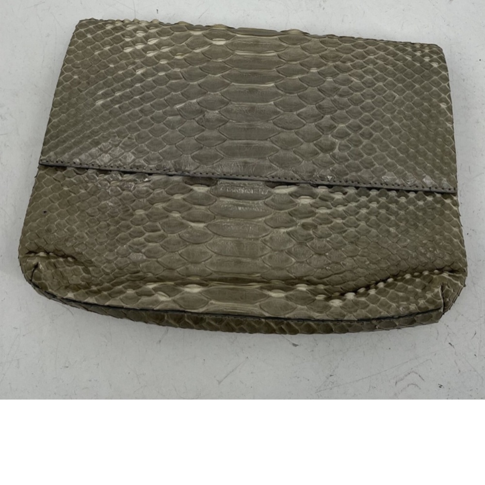 Nancy Gonzalez Gray Genuine Reptile Flap Clutch w/ Suede Lining